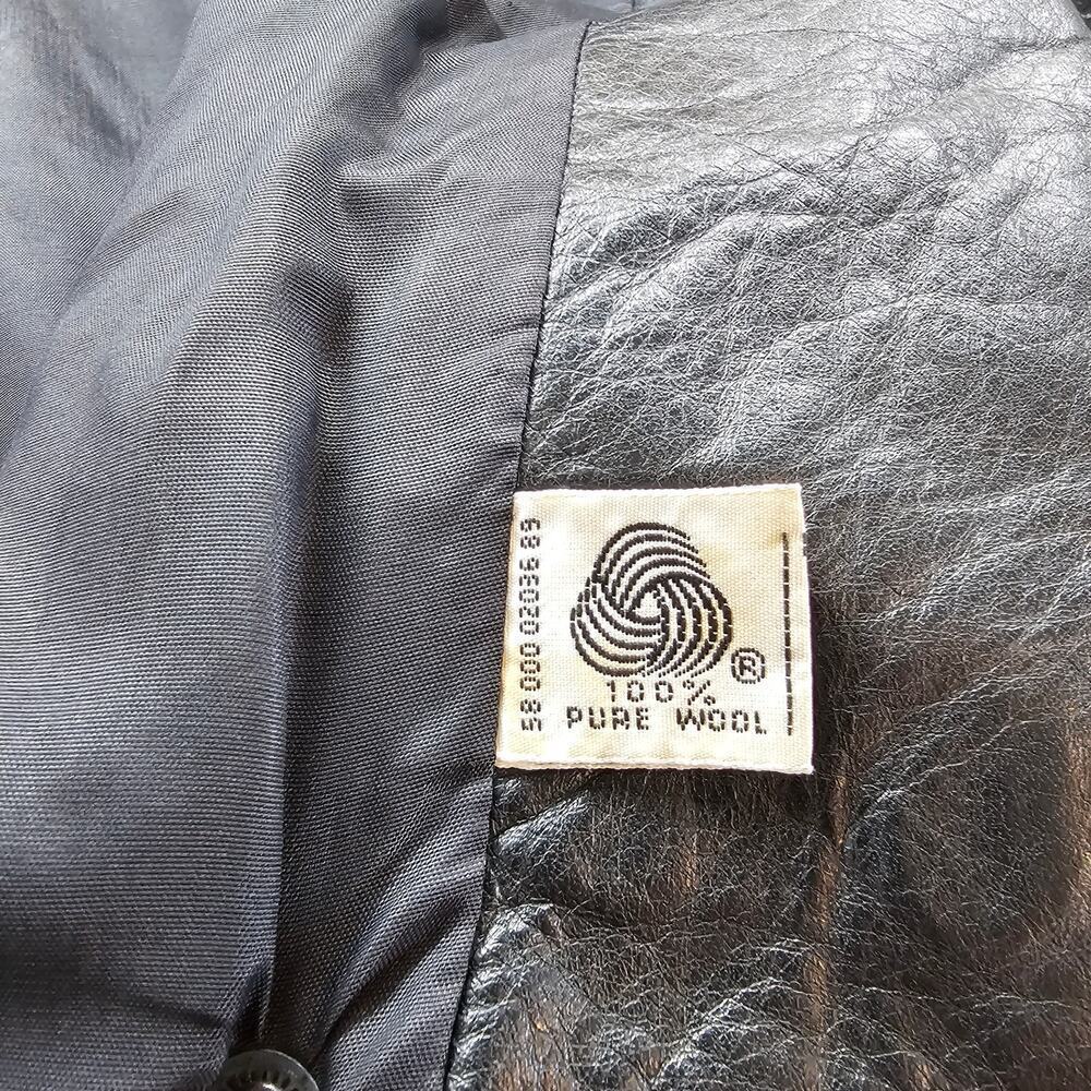 Vintage 8os Bomber Jacket Womens Size 12 Black Wool Leather Punk Glam Rock Retro - Picture 9 of 11